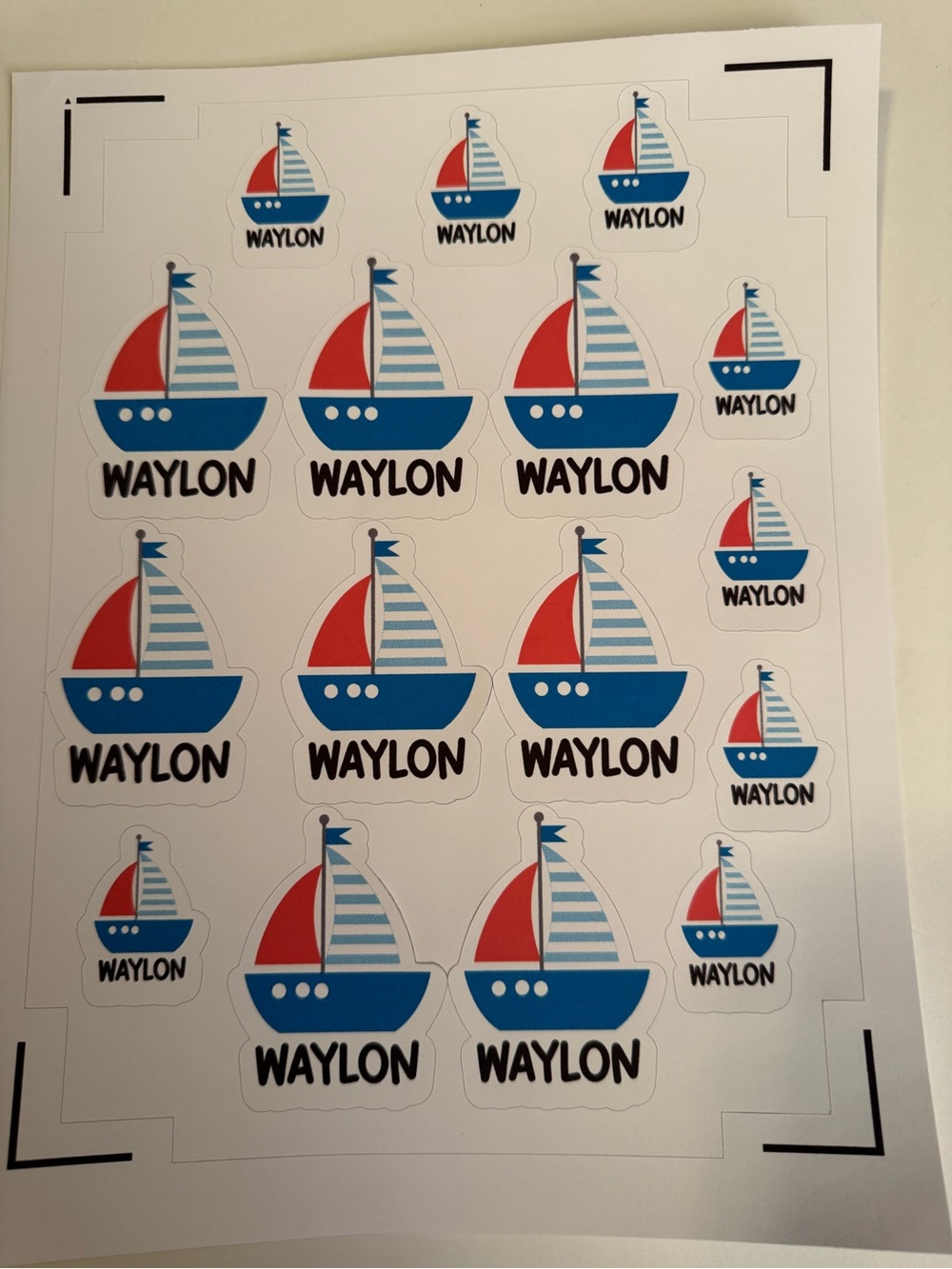 Personalized Sailboat Sticker Sheet - Blue & Red gift tag labels party favor